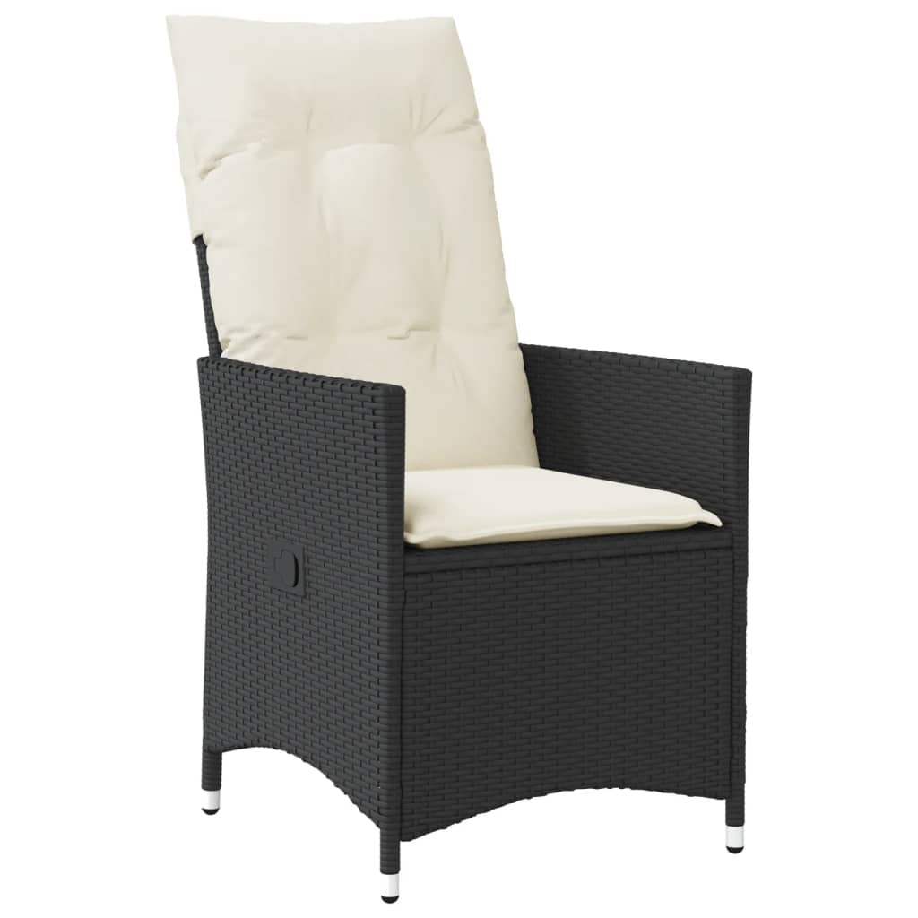 9 részes fekete polyrattan kerti étkezőgarnitúra párnákkal 3