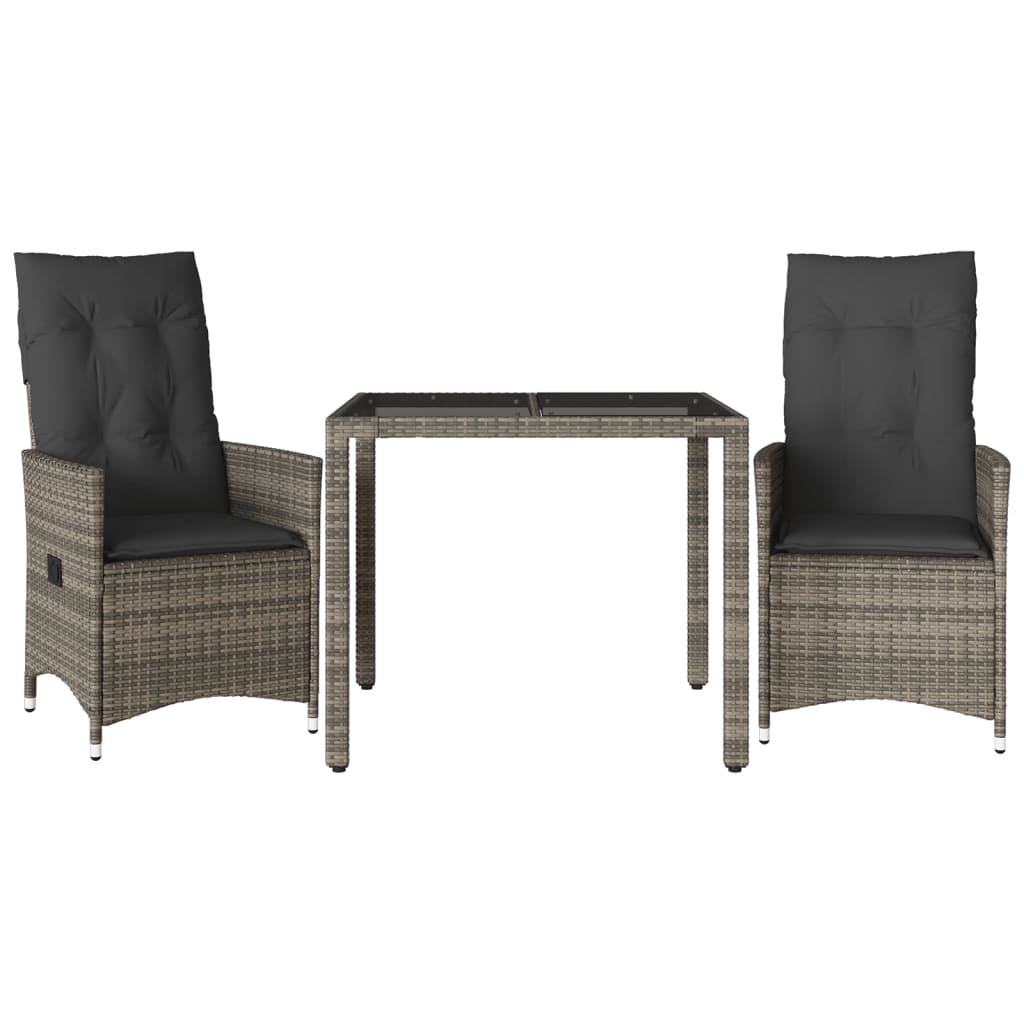 3 részes szürke polyrattan bisztrógarnitúra párnákkal 2