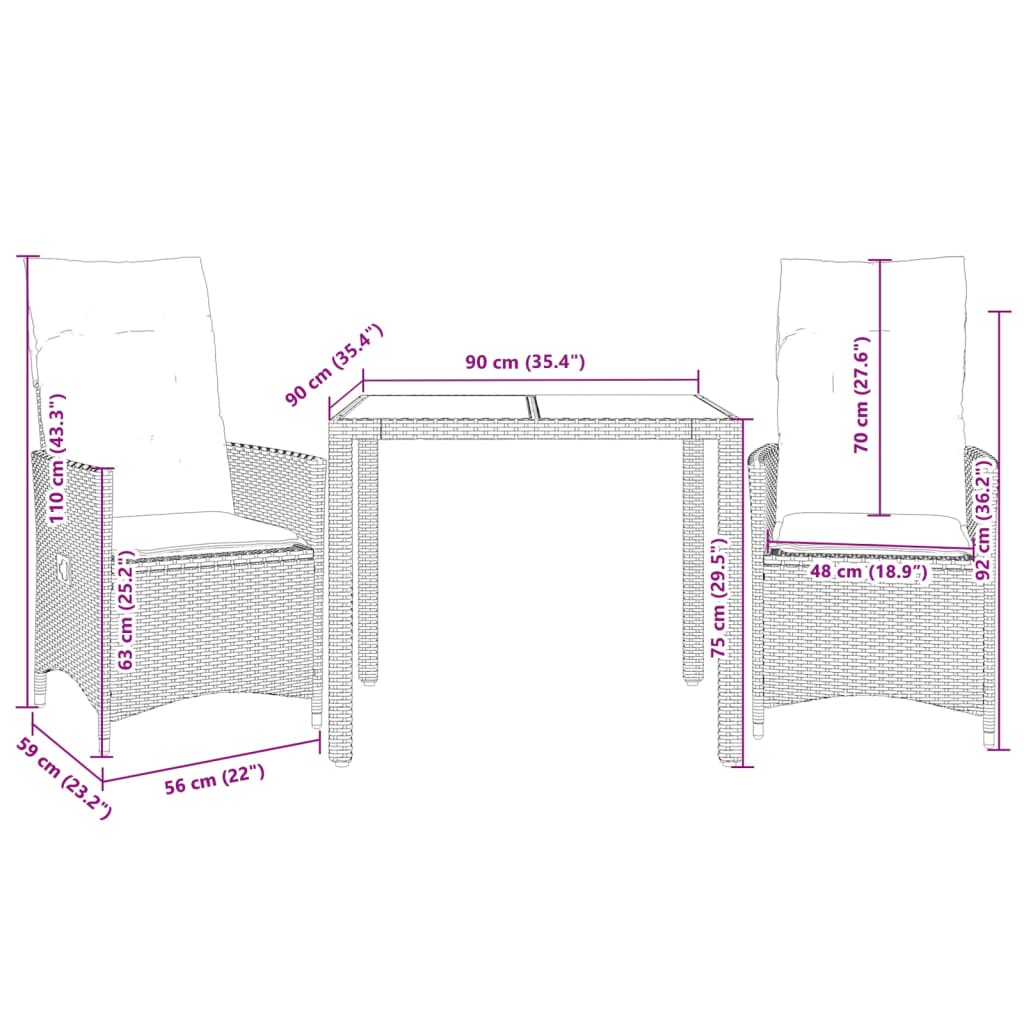 3 részes szürke polyrattan bisztrógarnitúra párnákkal 7