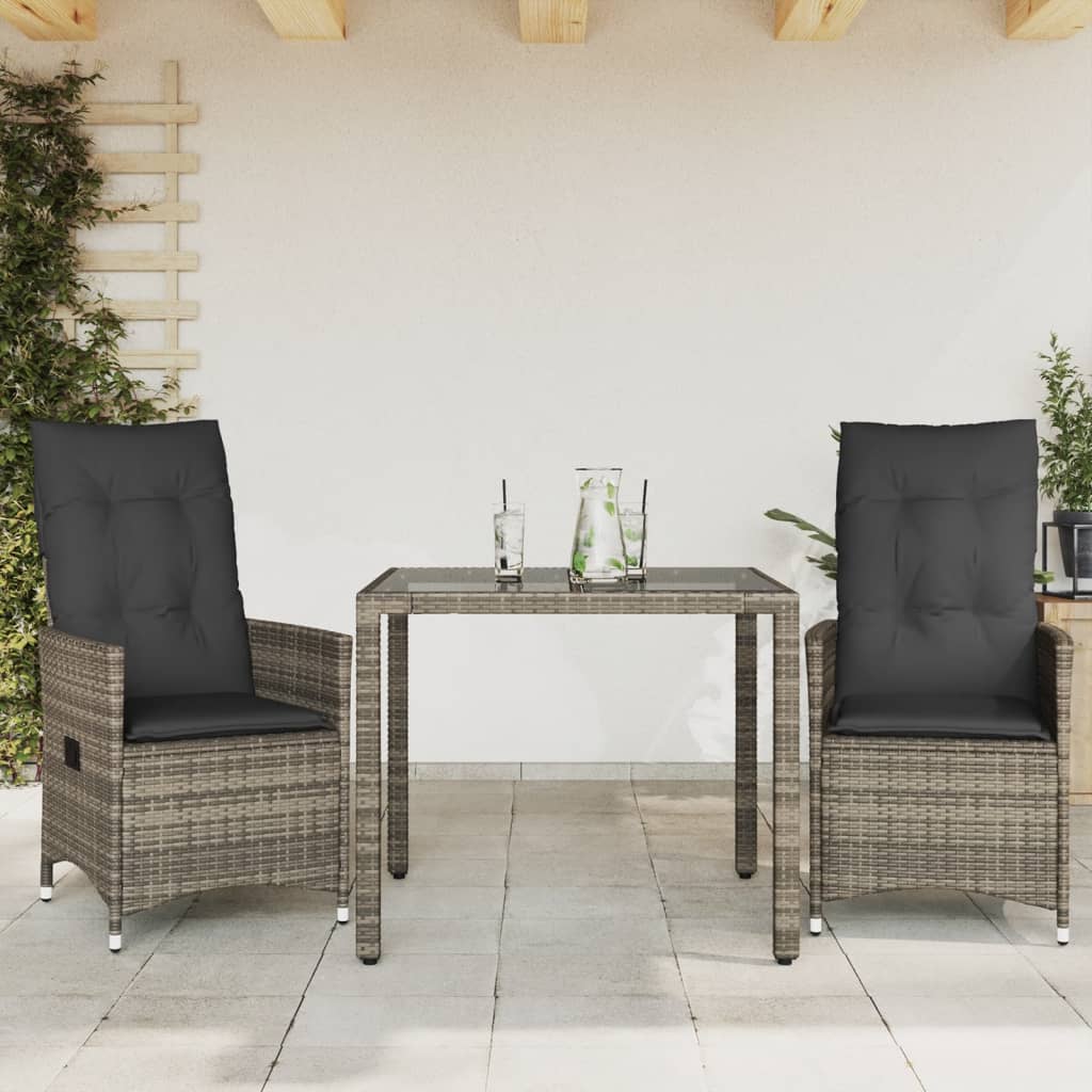 3 részes szürke polyrattan bisztrógarnitúra párnákkal