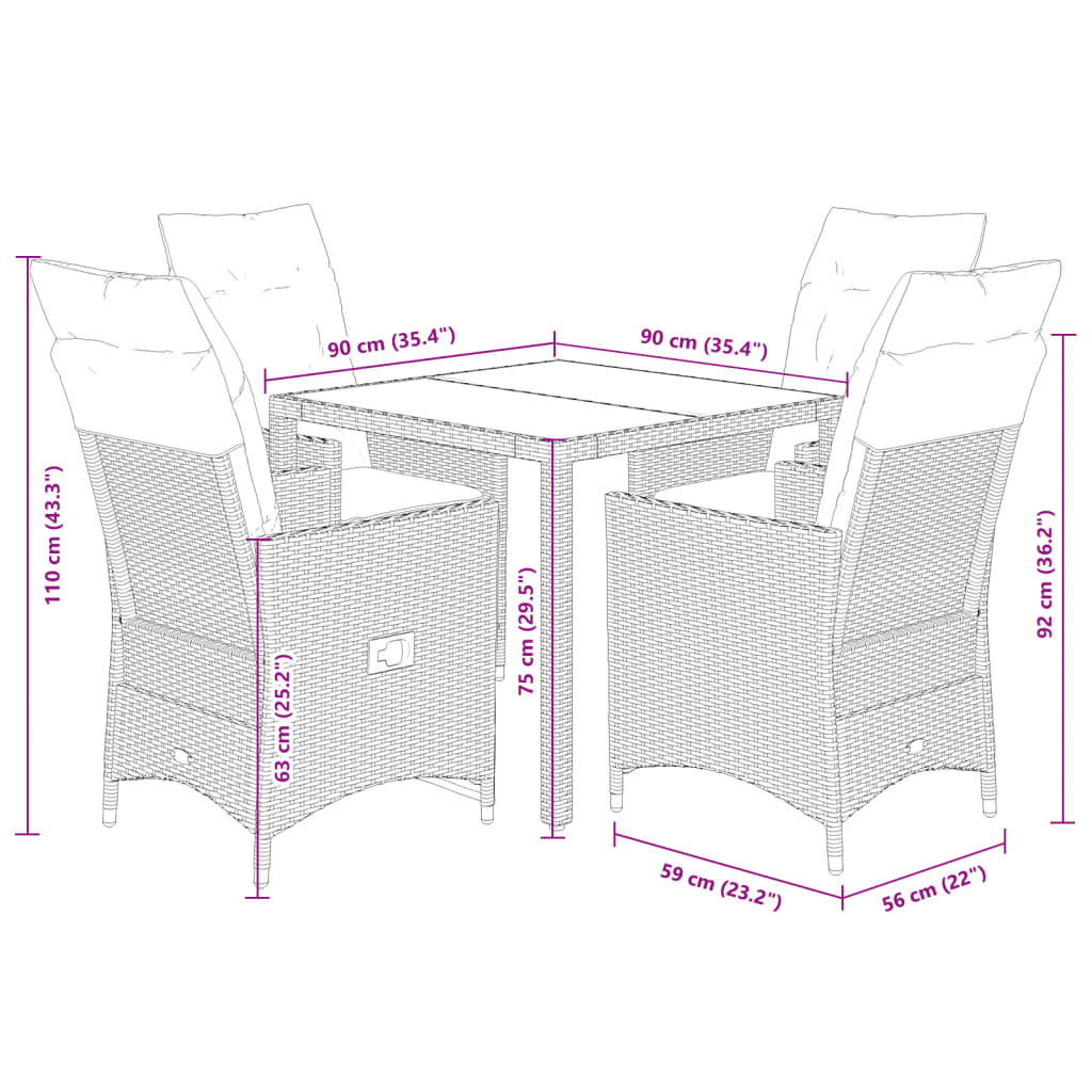 5 részes szürke polyrattan kerti étkezőgarnitúra párnával 9