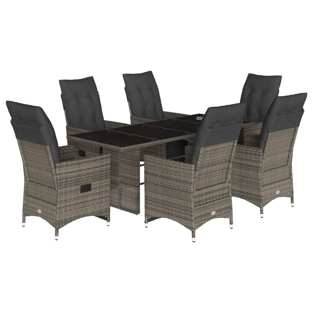 7 részes szürke polyrattan kerti bisztrógarnitúra párnákkal 2