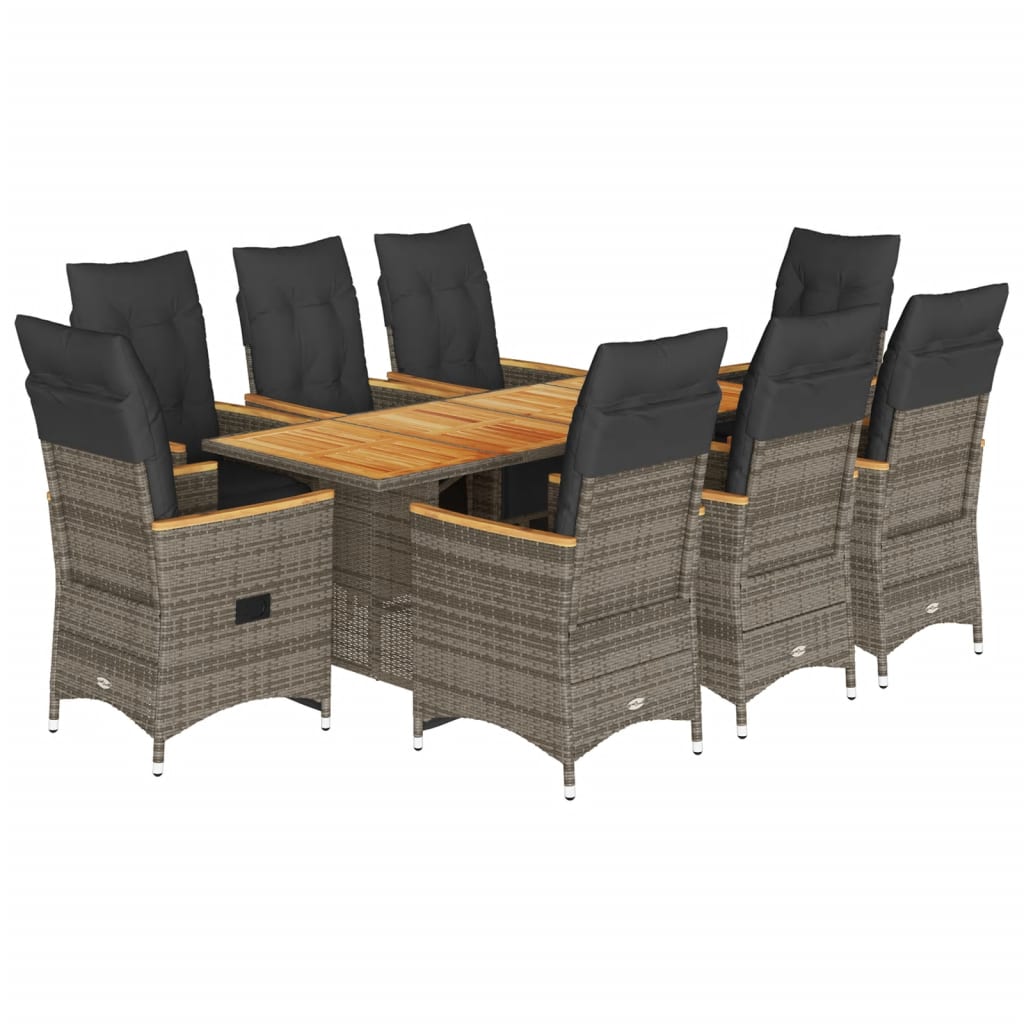 9 részes szürke polyrattan kerti bisztrógarnitúra párnákkal 2
