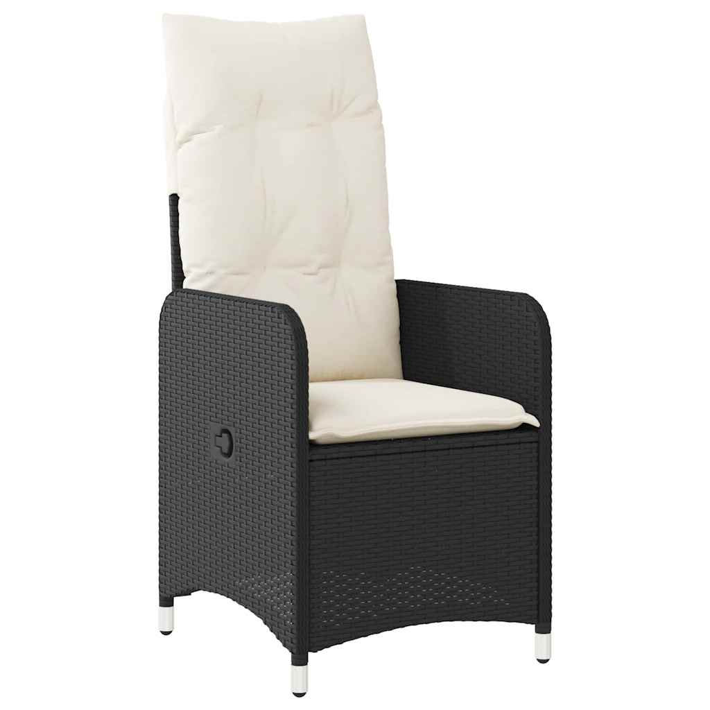 9 részes fekete polyrattan kerti bisztrógarnitúra párnákkal 3