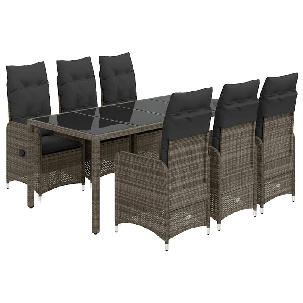 7 részes szürke polyrattan kerti bisztrógarnitúra párnákkal 2