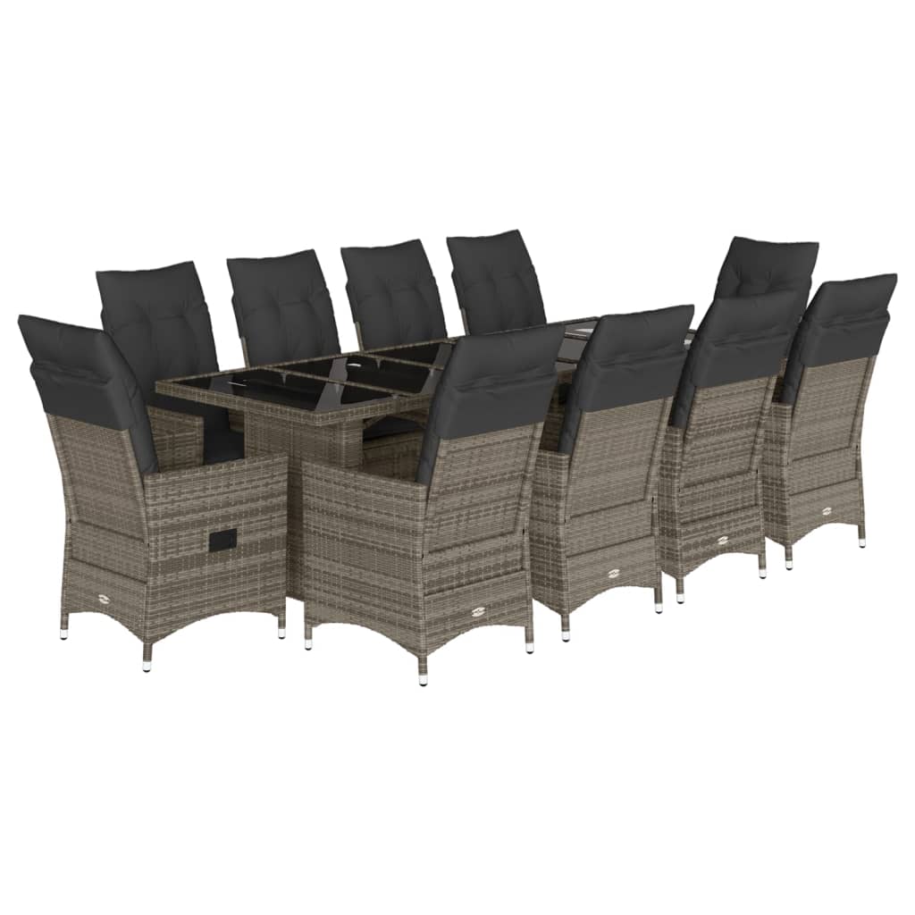 11 részes szürke polyrattan kerti bisztrógarnitúra párnákkal 2