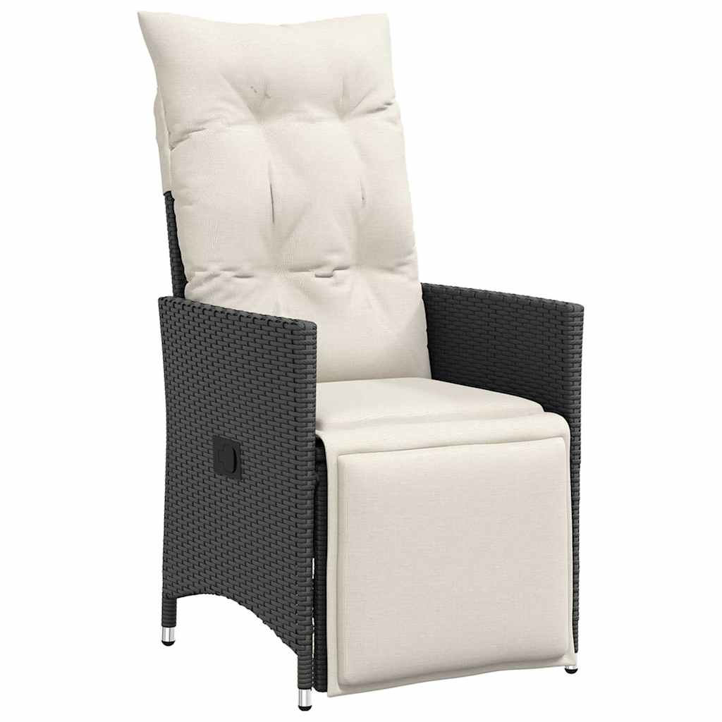 9 részes fekete polyrattan kerti bisztrógarnitúra párnákkal 3