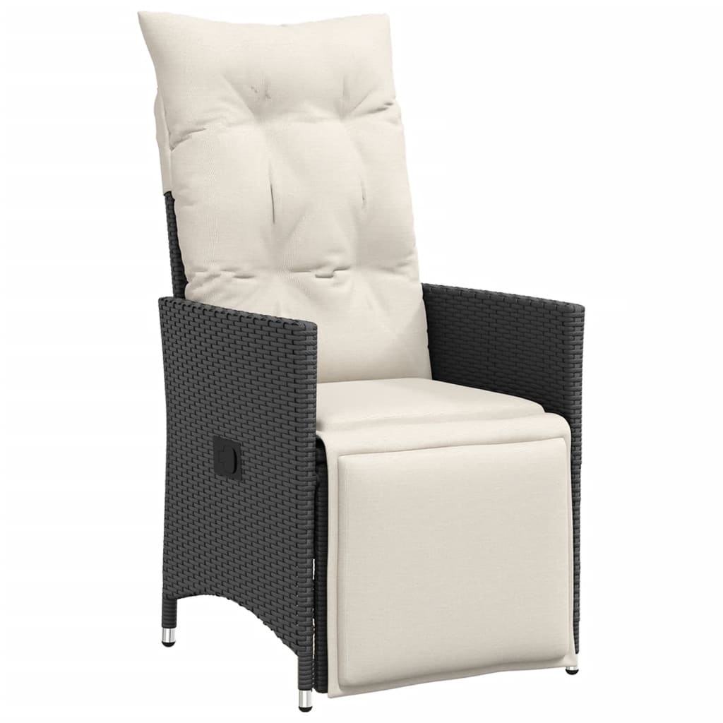 9 részes fekete polyrattan kerti bisztrógarnitúra párnákkal 3