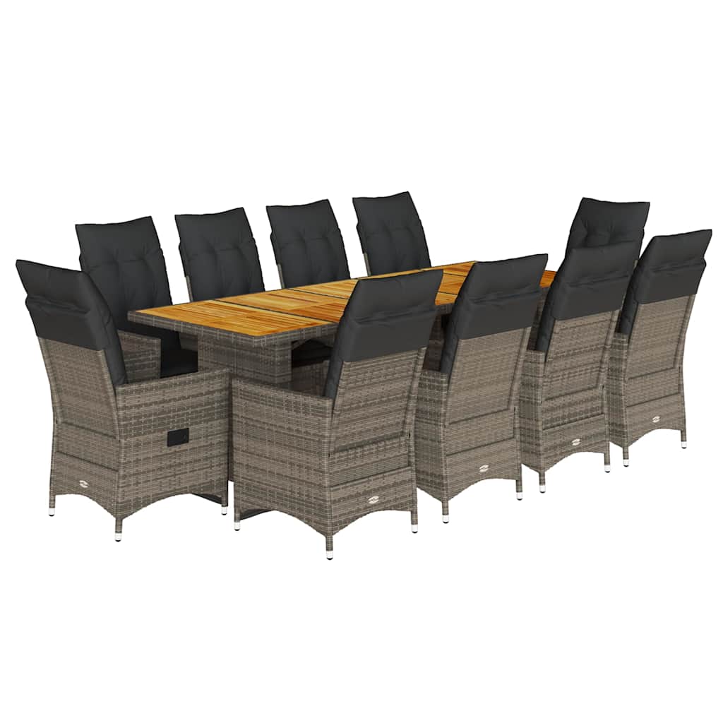 11 részes szürke polyrattan kerti bisztrógarnitúra párnákkal 2