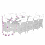 11 részes szürke polyrattan kerti bisztrógarnitúra párnákkal 7