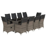 11 részes szürke polyrattan kerti bisztrógarnitúra párnákkal 2