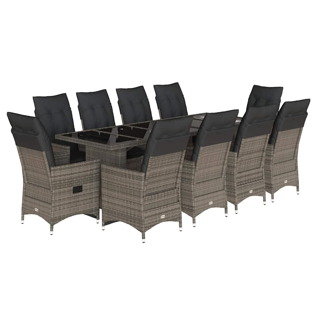 11 részes szürke polyrattan kerti bisztrógarnitúra párnákkal 2