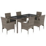 7 részes szürke polyrattan/üveg kerti étkezőgarnitúra párnával 2