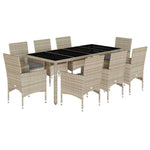 9 részes szürke polyrattan/üveg kerti étkezőgarnitúra párnákkal 2