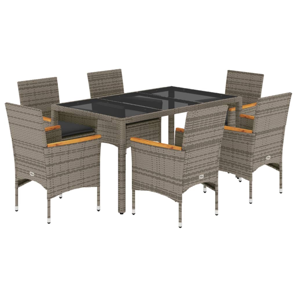 7 részes szürke polyrattan/üveg kerti étkezőgarnitúra párnával 2