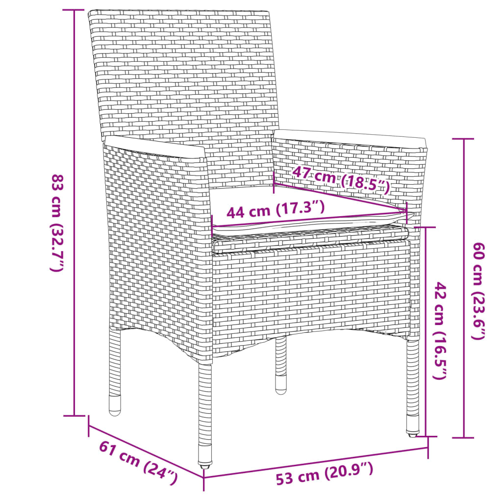 3 részes bézs polyrattan/üveg kerti étkezőgarnitúra párnákkal 8