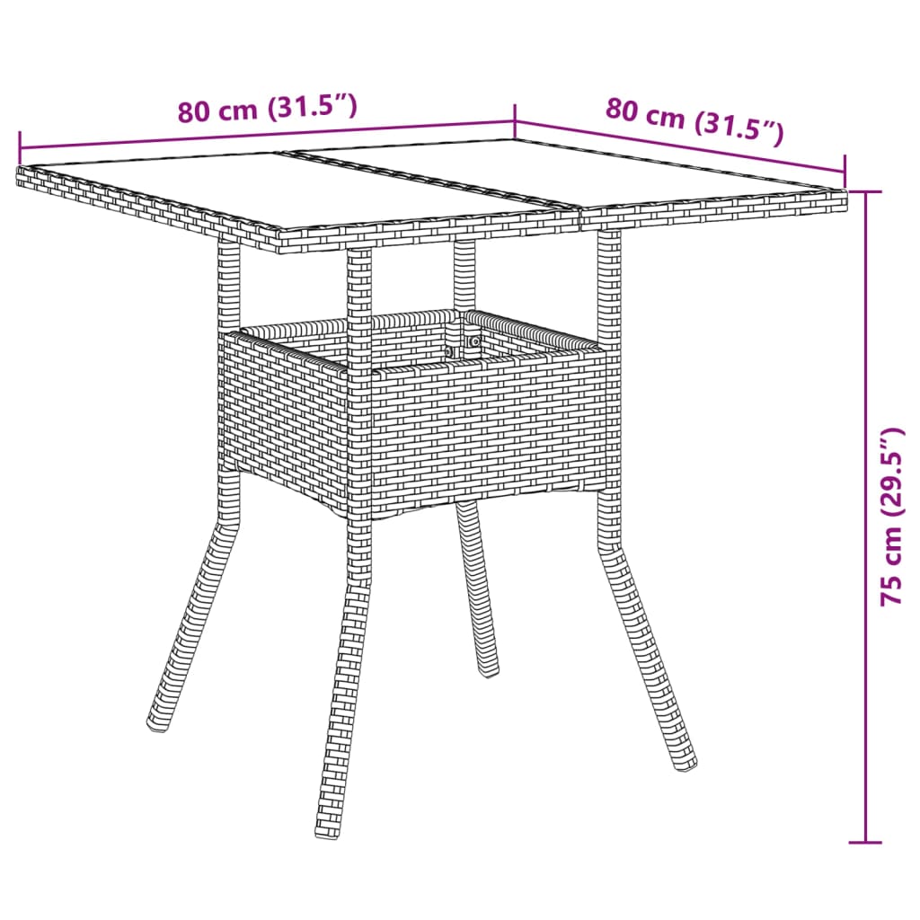 3 részes bézs polyrattan/üveg kerti étkezőgarnitúra párnákkal 9