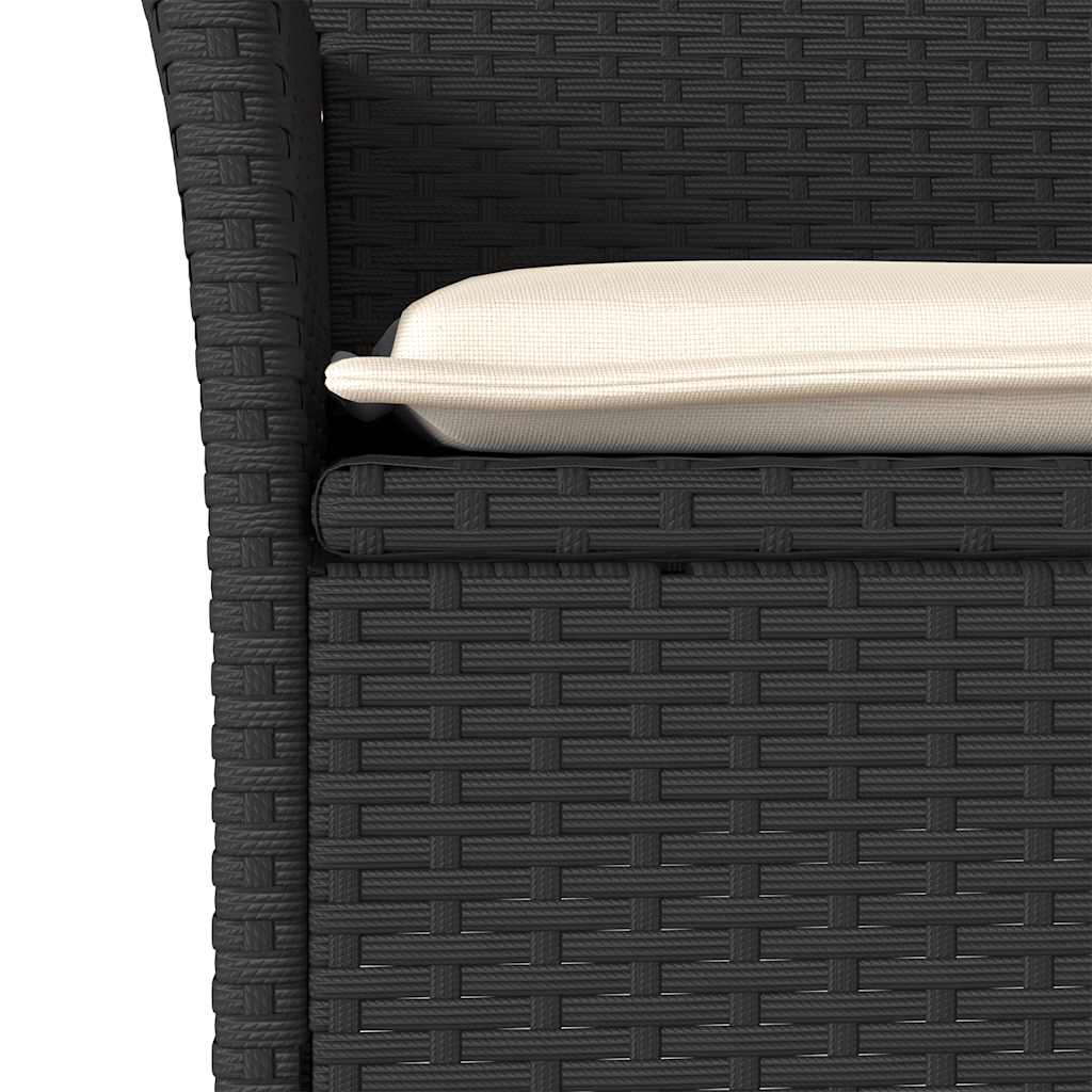 5részes fekete polyrattan/akácfa kerti étkezőgarnitúra párnákkal 5