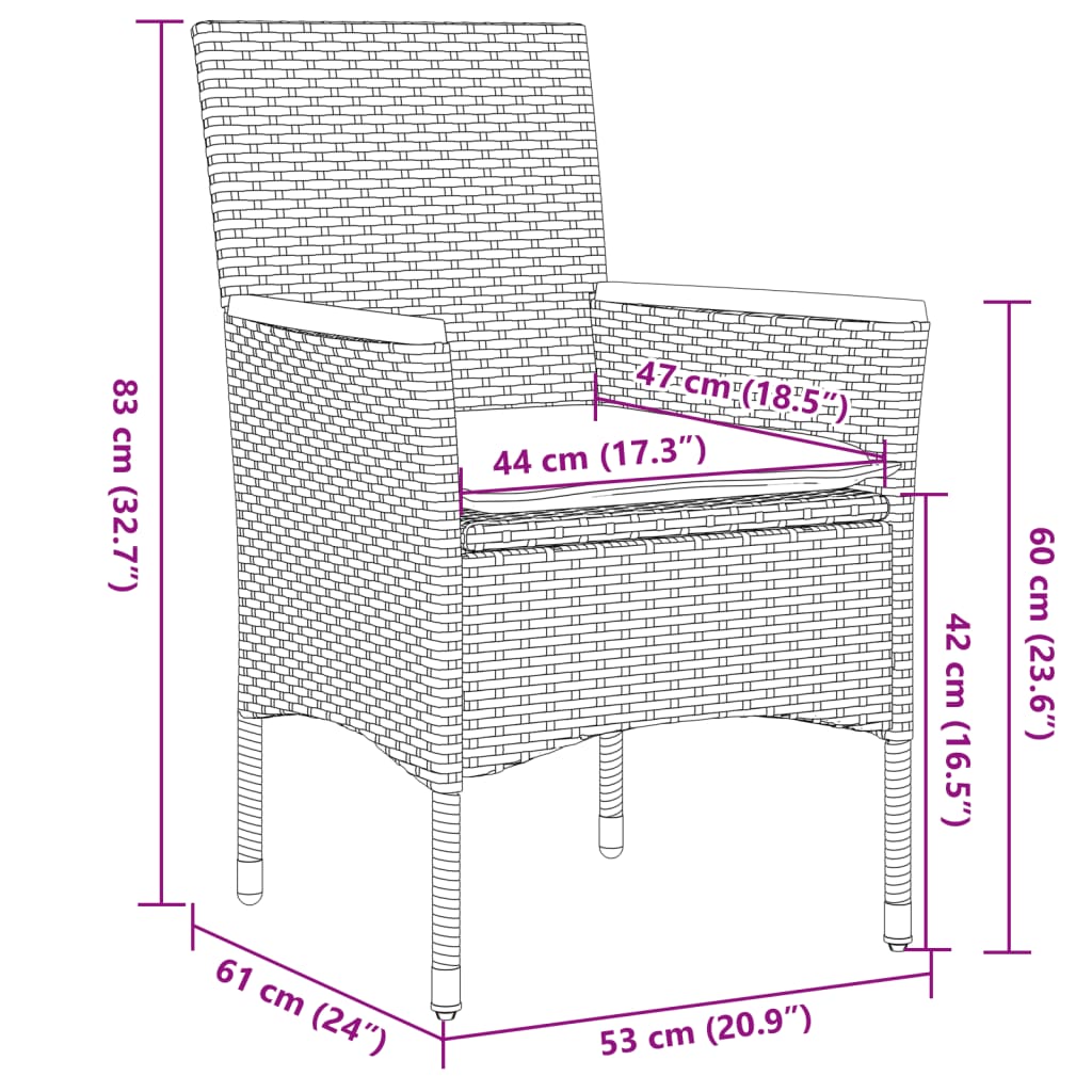 9 részes fekete polyrattan/üveg kerti étkezőgarnitúra párnákkal 8