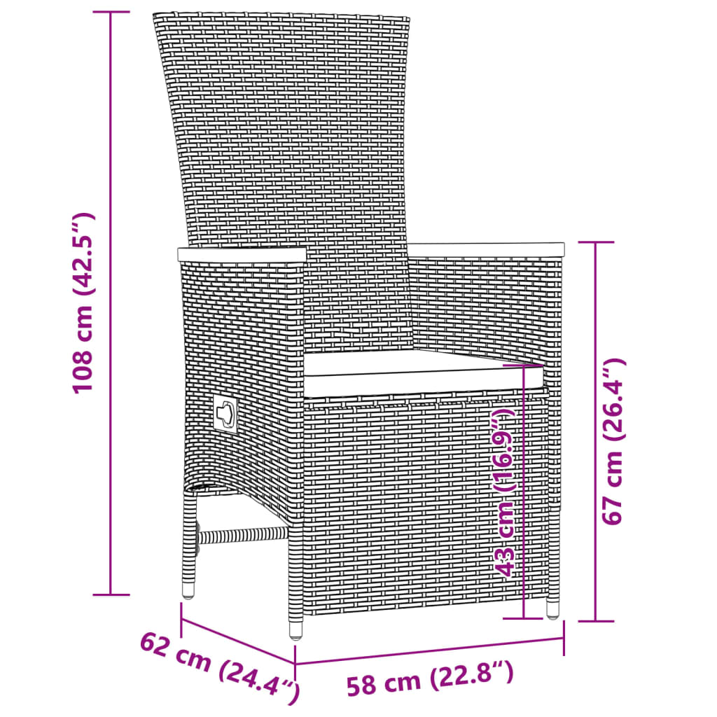 9 részes fekete polyrattan kerti étkezőgarnitúra párnákkal 9