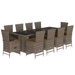 11 részes szürke polyrattan kerti ülőgarnitúra párnákkal 2