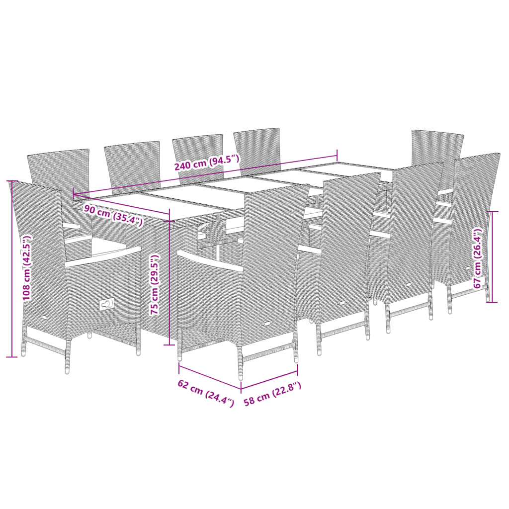 11 részes szürke polyrattan kerti ülőgarnitúra párnákkal 7