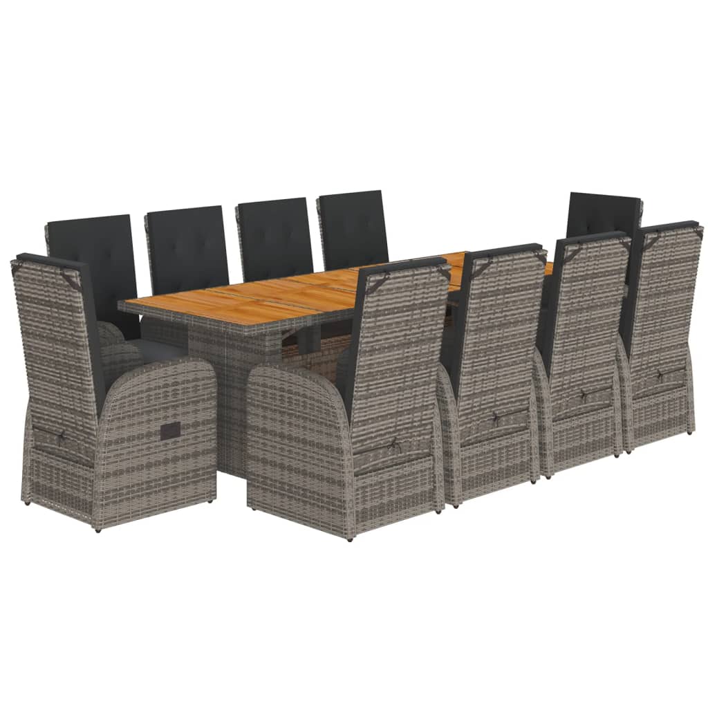 11 részes szürke polyrattan kerti ülőgarnitúra párnákkal 2