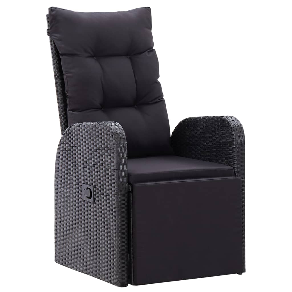 9 részes fekete polyrattan kerti étkezőgarnitúra párnákkal 3