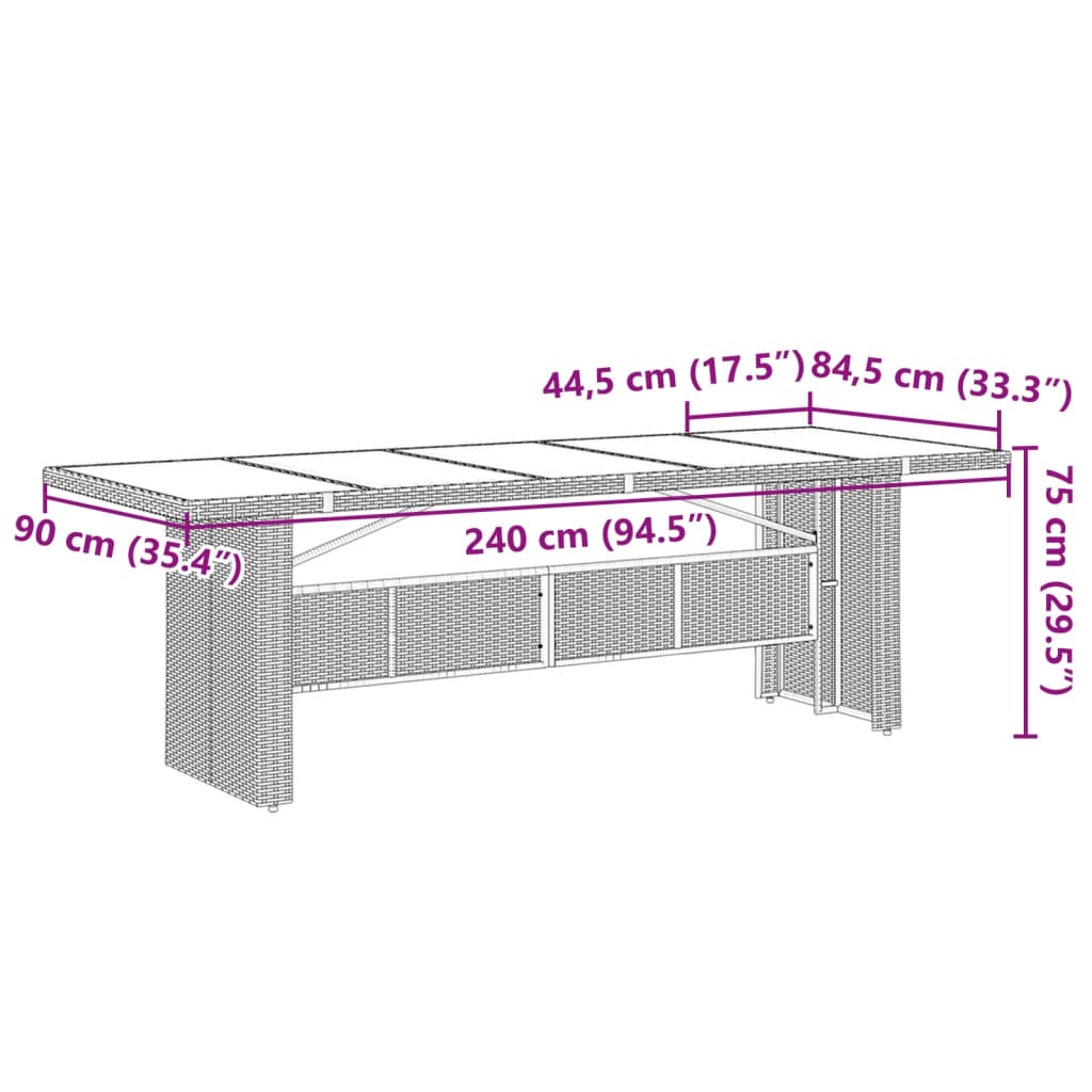 9 részes fekete polyrattan kerti étkezőgarnitúra párnákkal 8