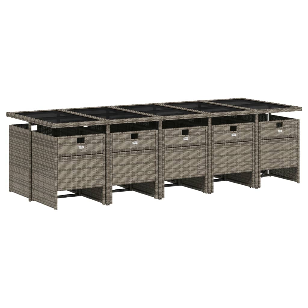 11 db szürke polyrattan kerti étkezőgarnitúra párnákkal 3