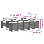 11 db szürke polyrattan kerti étkezőgarnitúra párnákkal 9