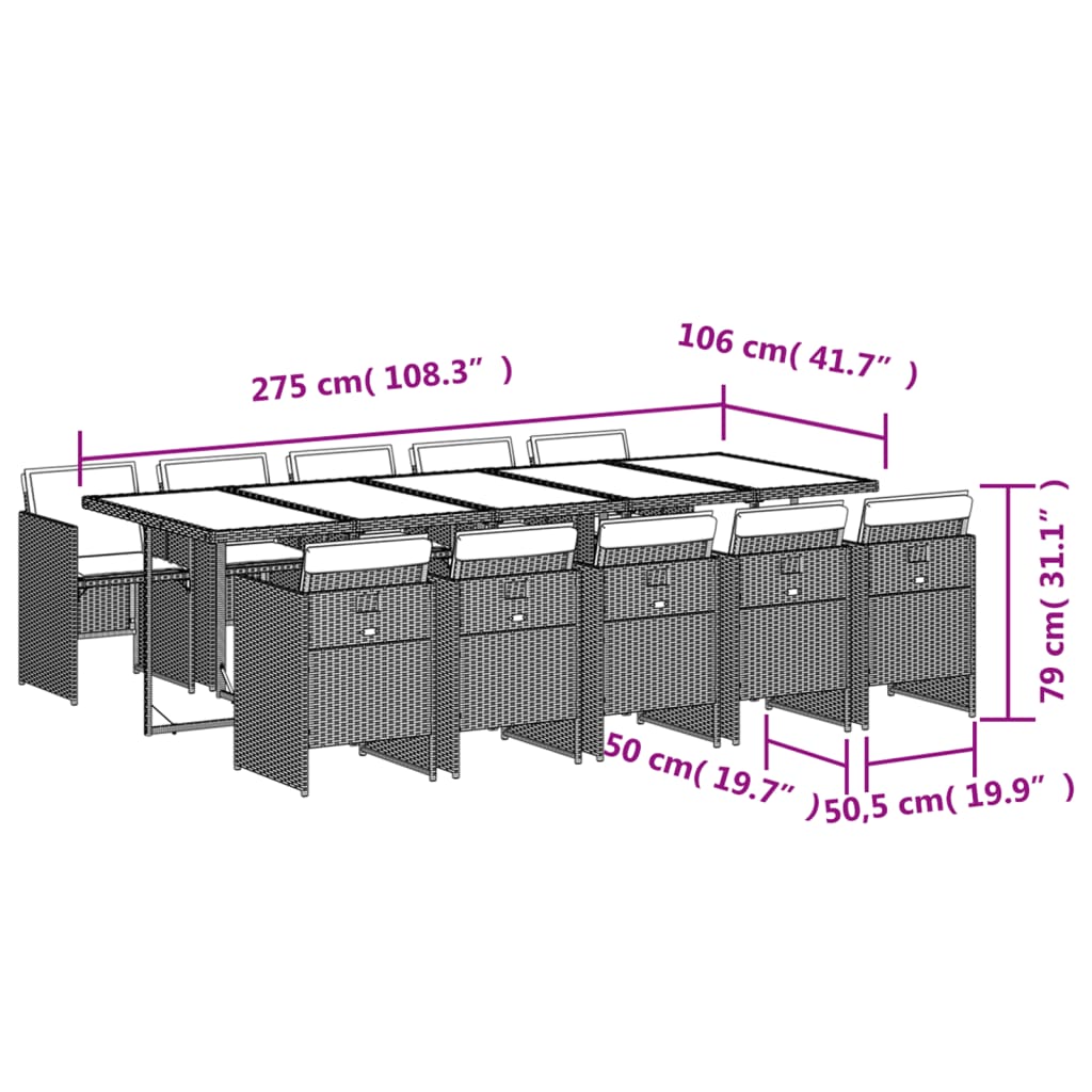 11 db szürke polyrattan kerti étkezőgarnitúra párnákkal 9