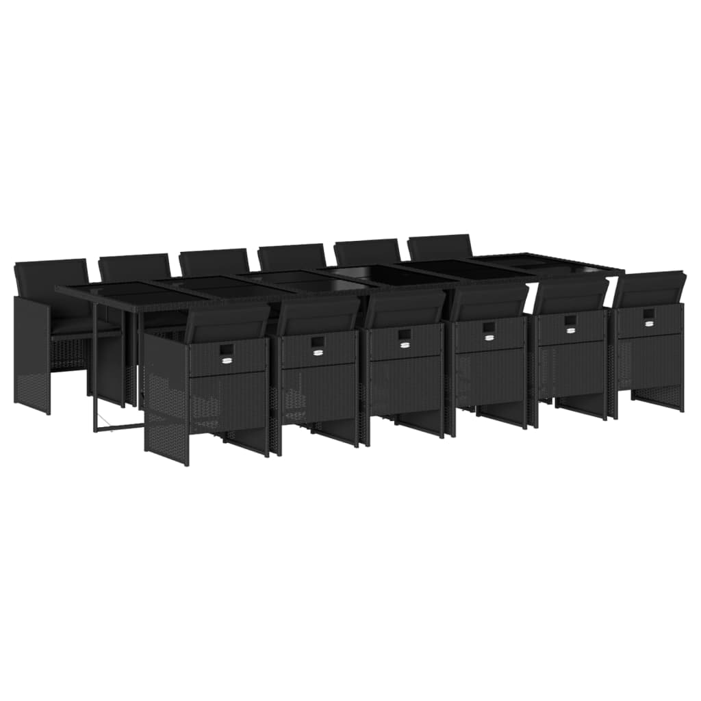 13 részes fekete polyrattan kerti ülőgarnitúra párnákkal 2