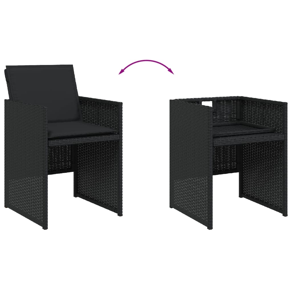 13 részes fekete polyrattan kerti ülőgarnitúra párnákkal 6