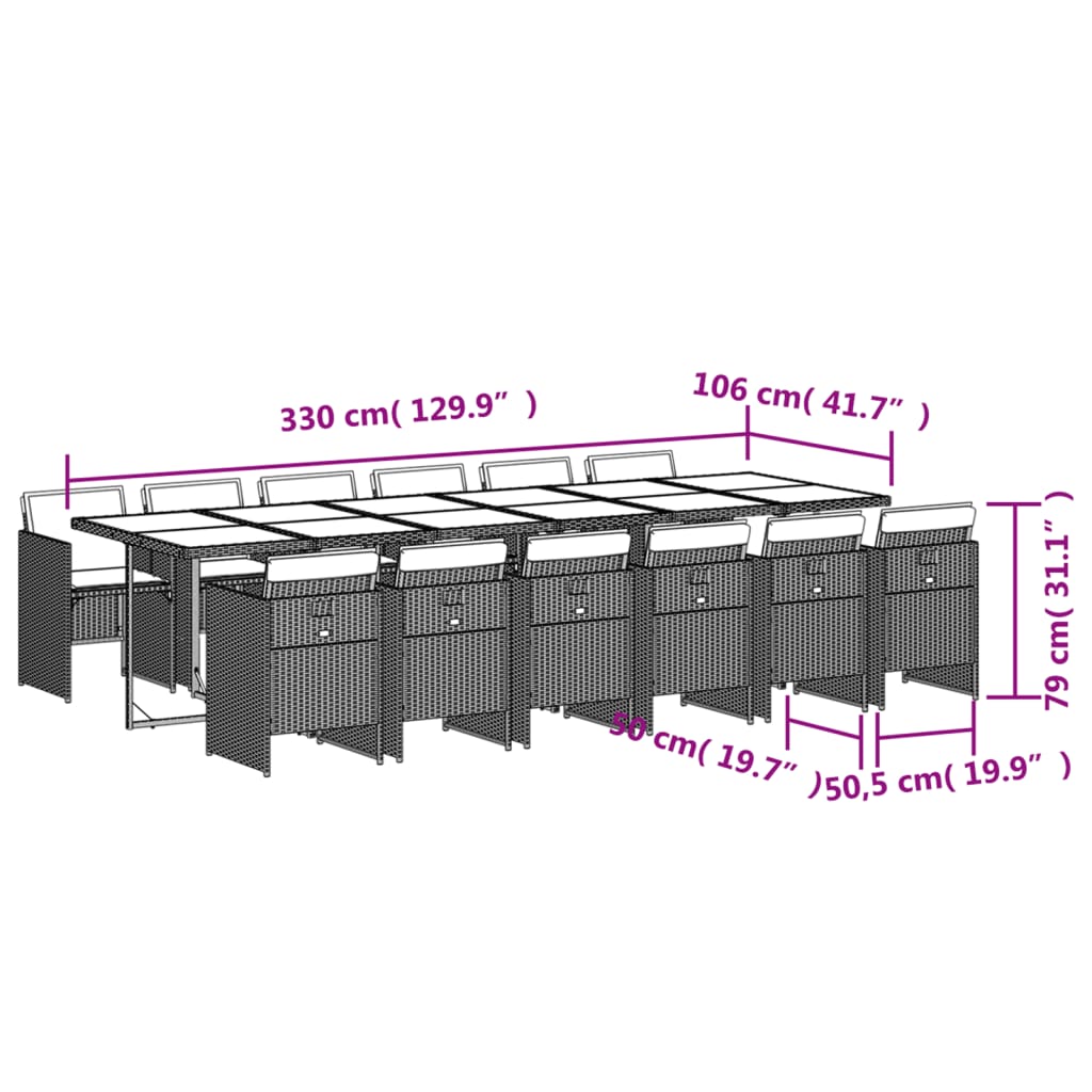 13 részes fekete polyrattan kerti ülőgarnitúra párnákkal 9