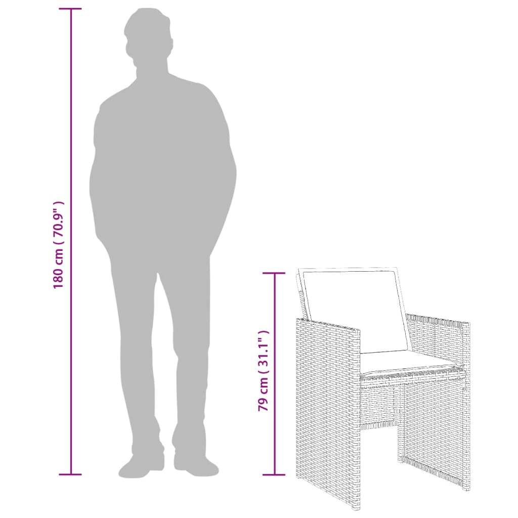 11 részes fekete polyrattan kerti étkezőgarnitúra párnákkal 14