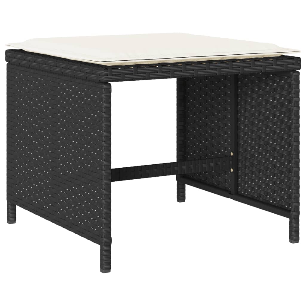 11 részes fekete polyrattan kerti étkezőgarnitúra párnákkal 6