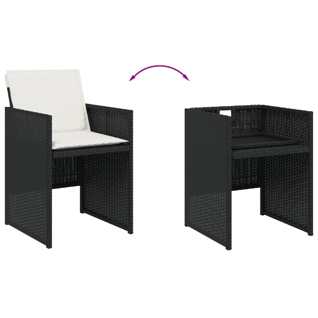 11 részes fekete polyrattan kerti étkezőgarnitúra párnákkal 7