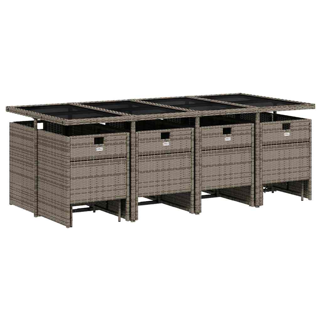 13 db szürke polyrattan kerti étkezőgarnitúra párnákkal 3