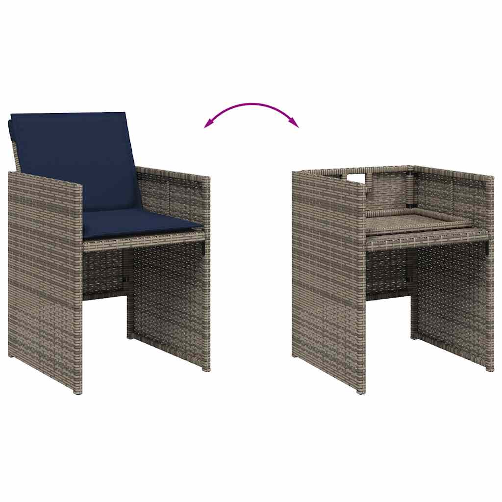 13 db szürke polyrattan kerti étkezőgarnitúra párnákkal 7