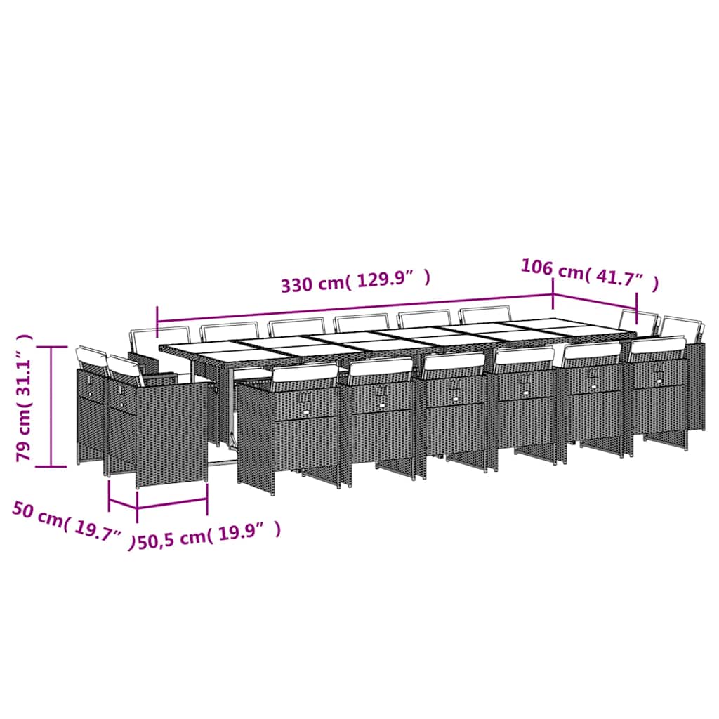 17 részes szürke polyrattan kerti étkezőgarnitúra párnával 8