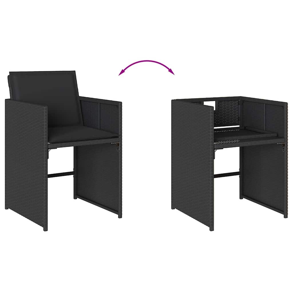 7 részes fekete polyrattan kerti étkezőgarnitúra párnával 6