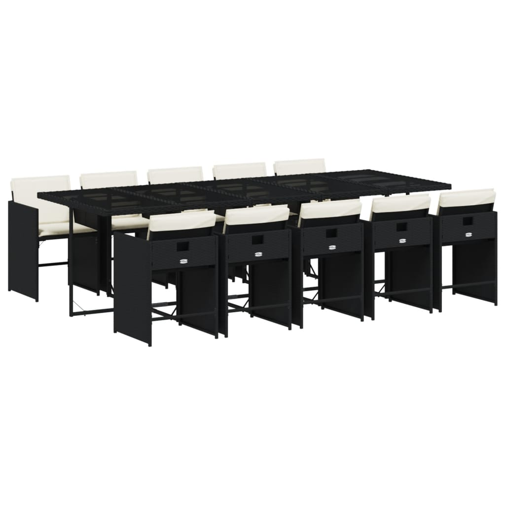 11 részes fekete polyrattan kerti étkezőgarnitúra párnákkal 2