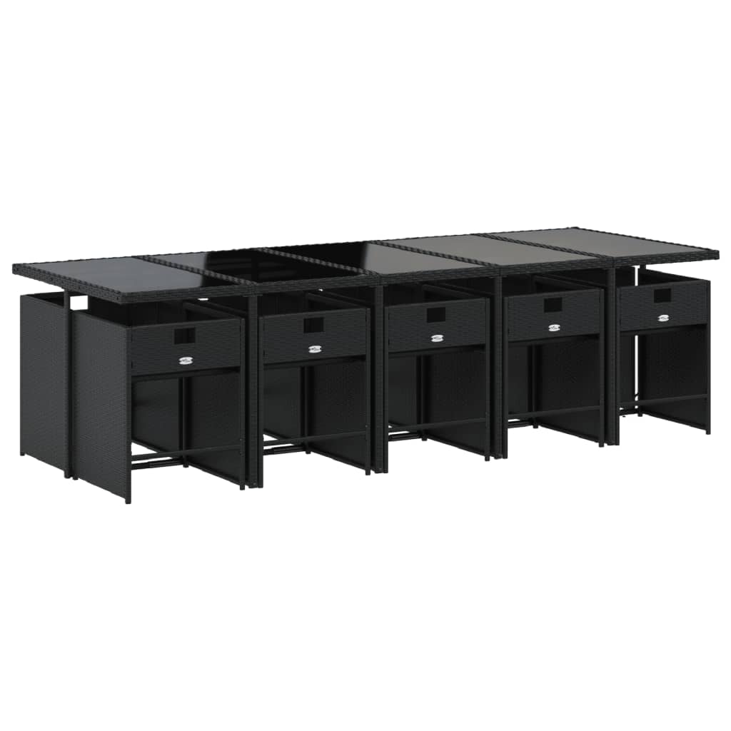 11 részes fekete polyrattan kerti étkezőgarnitúra párnákkal 3
