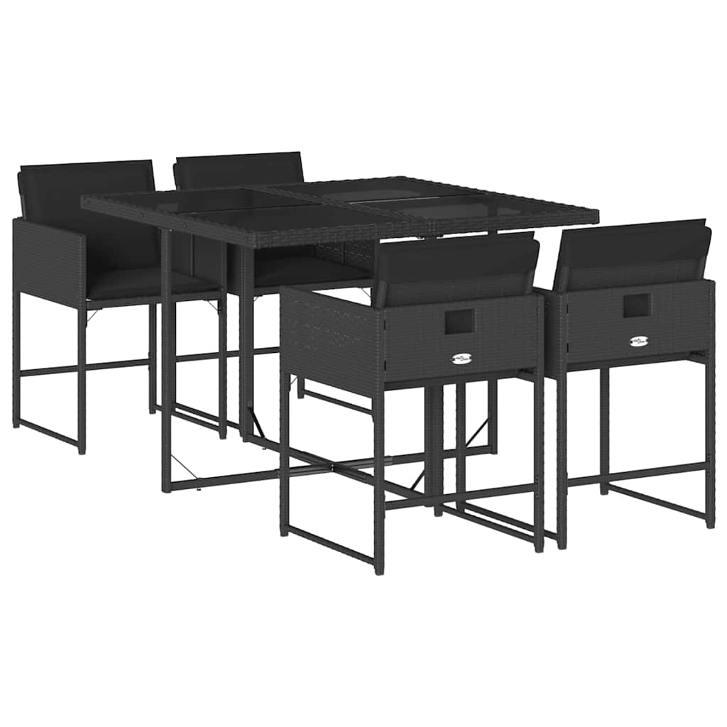 5 részes fekete polyrattan kerti étkezőgarnitúra párnákkal 2