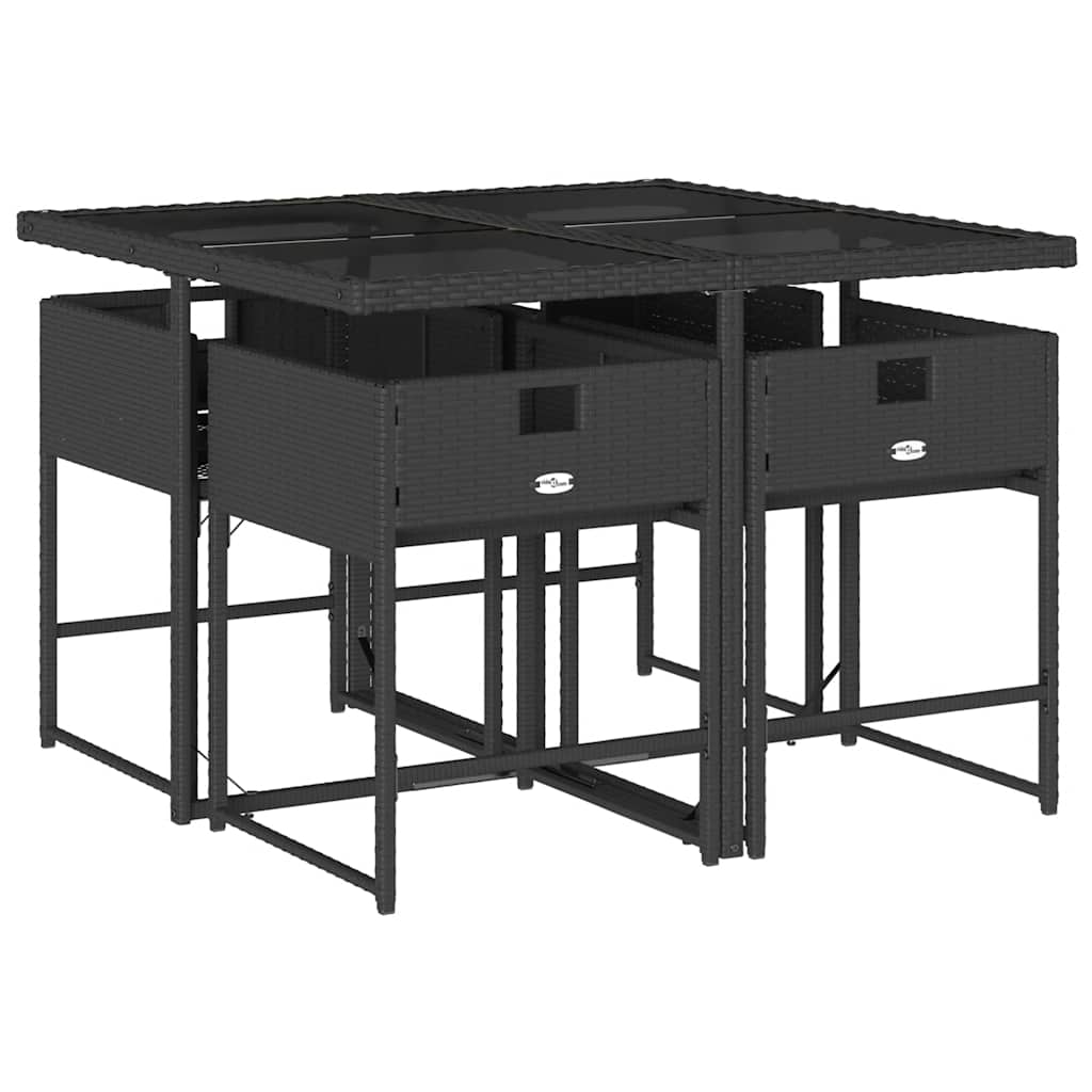 5 részes fekete polyrattan kerti étkezőgarnitúra párnákkal 5