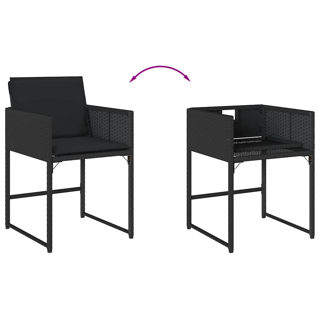 5 részes fekete polyrattan kerti étkezőgarnitúra párnákkal 8