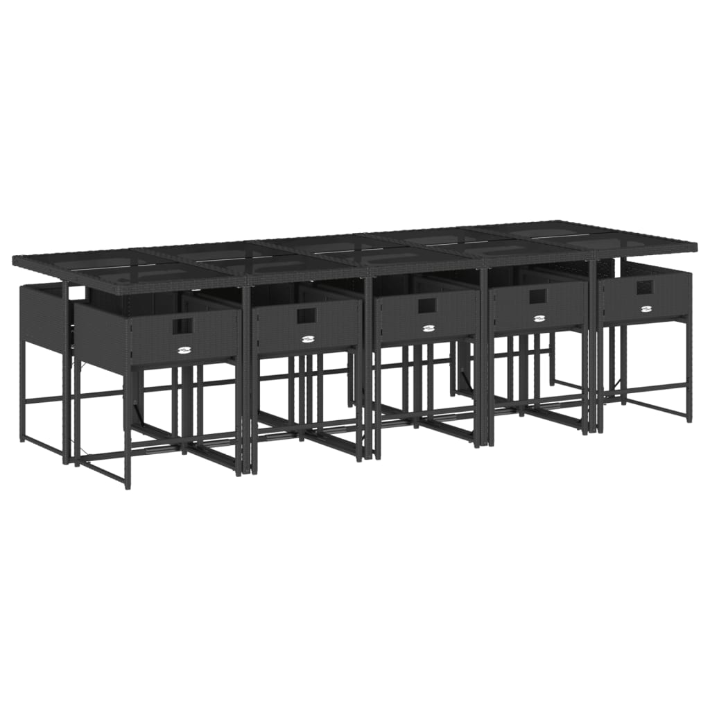 11 részes fekete polyrattan kerti étkezőgarnitúra párnákkal 3