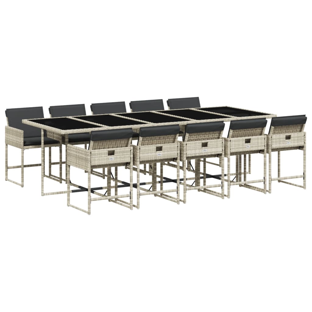 11 részes világosszürke polyrattan kerti ülőgarnitúra párnákkal 2