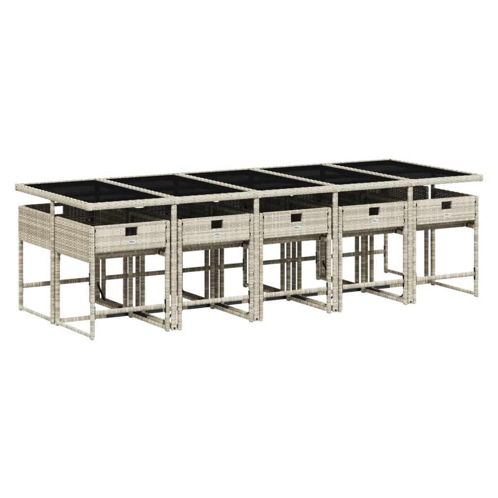 11 részes világosszürke polyrattan kerti ülőgarnitúra párnákkal 4